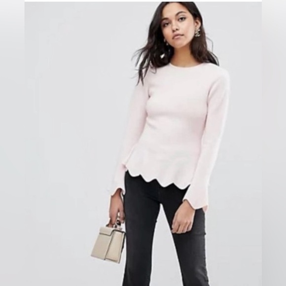 Ted Baker Bobbe Peplum Scallop Merino Wool Sweater Size 3 (US 8-10) - Picture 1 of 8